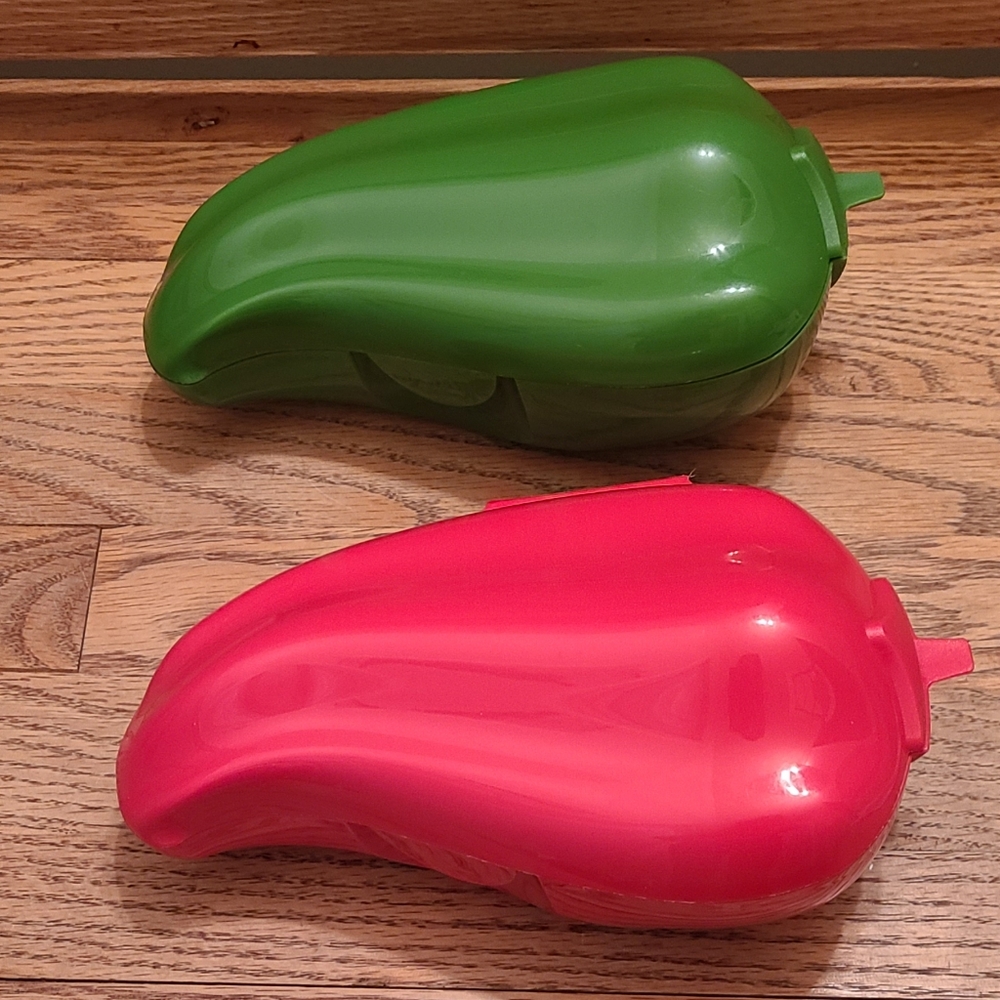 Tupperware 1 Green and 1 Red Pepper Storage Container